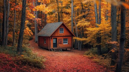 autumn cozy cabin in the woods