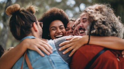 group of people celebrating their weight loss success, hugging and congratulating each other