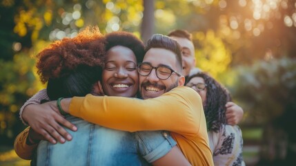 group of people celebrating their weight loss success, hugging and congratulating each other