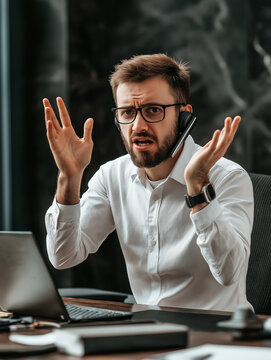 Businesman speking with hand free phone, generated with AI