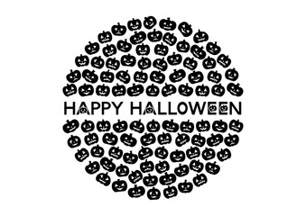 ハロウィンのかぼちゃ模様円形アイコンイラスト（黒）