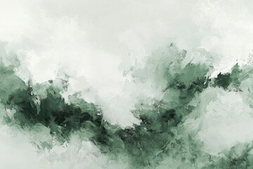 Naklejka premium Abstract Green and White Swirling Landscape Painting