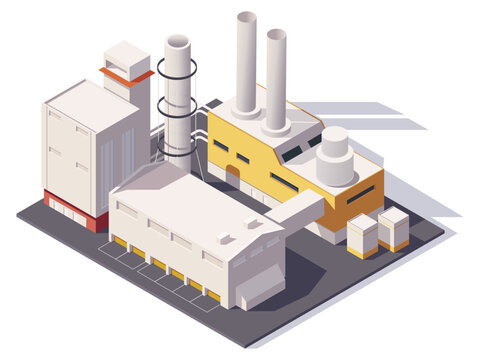 isometric factory building yellow and white clip art preview