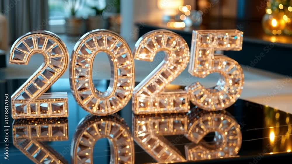 Aufkleber elegant display of sparkling numbers representing the year 2025 in a modern interior setting