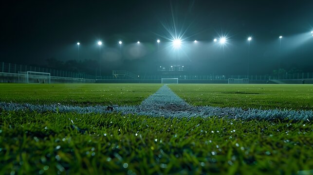 Soccer field at night with lights and empty space for your text