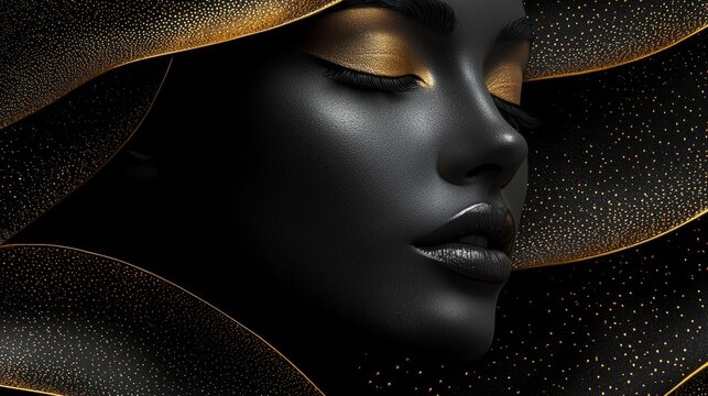 Fototapeta Beauty portrait of young gorgeous women. Golden and silver girls on black background.
