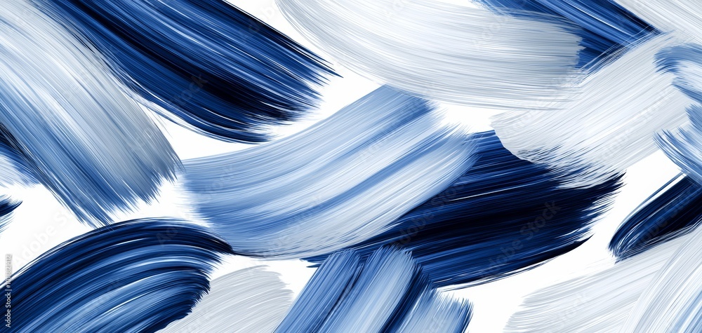 Poster abstract brushstrokes in muted blue tones, arranged randomly across a white background for a dynamic