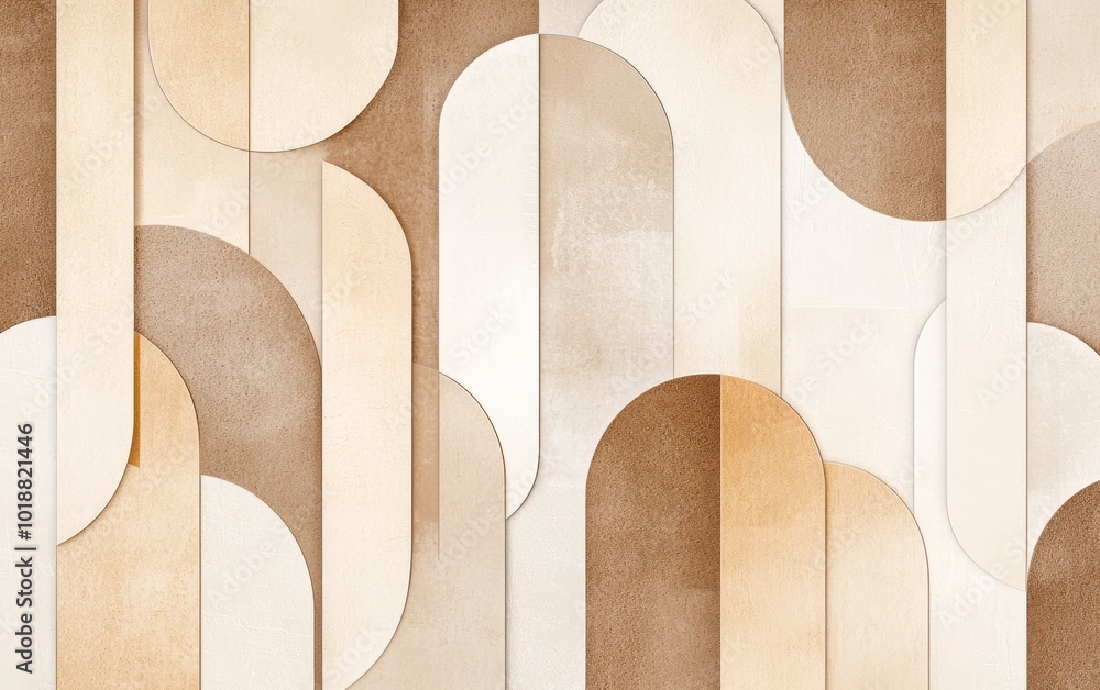 Poster abstract geometric pattern featuring earthy tones and curves on a textured background.