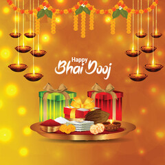 Happy bhai dooj celebration background with creative puja plates