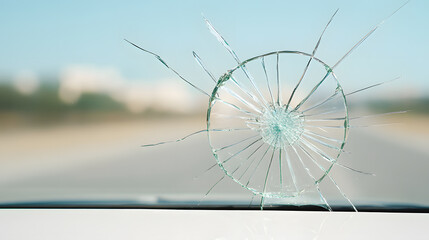 Front Windshield with a Very Small Crack | Vehicle Glass Damage Needing Repair for Safety and Maintenance