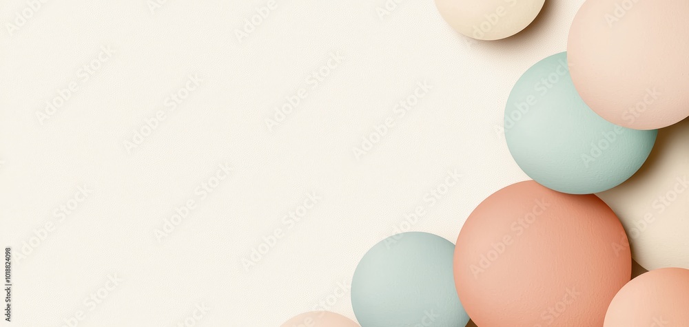 Poster overlapping circles in pastel tones, arranged symmetrically on a soft beige backdrop for a clean and