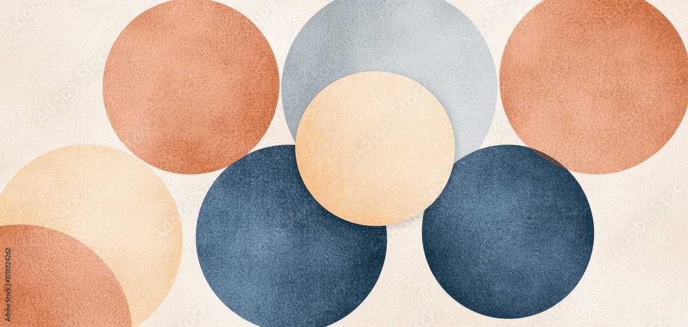 Poster overlapping circles in pastel tones, arranged symmetrically on a soft beige backdrop for a clean and