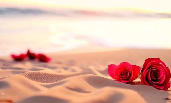 Roses blooming on a beautiful beach with a serene backdrop