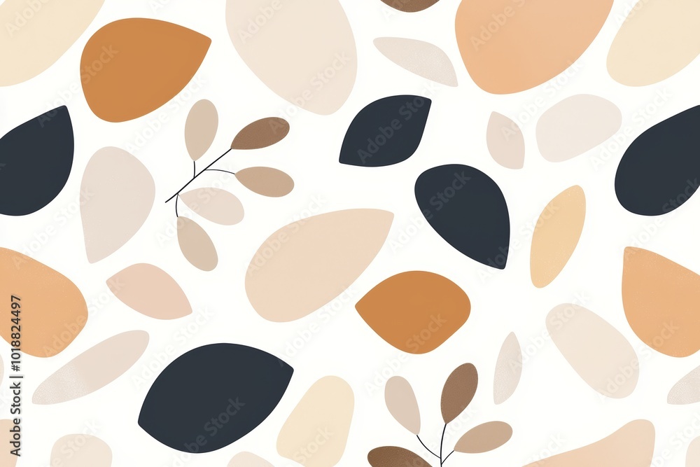 Poster simple abstract shapes in neutral tones, arranged randomly across a soft beige background for a subt