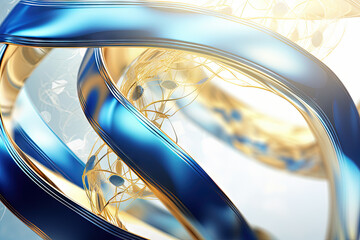 Fototapeta premium Scientific abstraction with blue alien DNA. Blue and gold spiral with a gold band