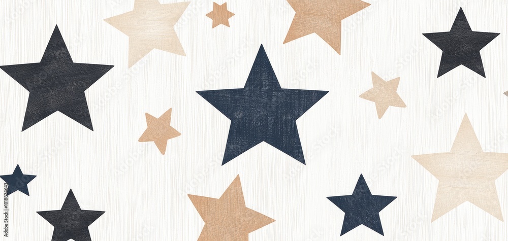Poster simple geometric stars in muted tones, evenly spaced on a soft cream backdrop for a modern and minim