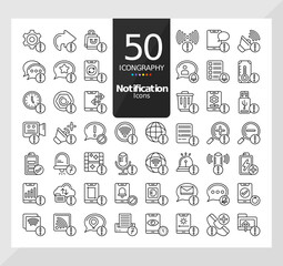 50 Icons Pack of Notification Linear Set