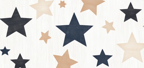 Obraz premium Simple geometric stars in muted tones, evenly spaced on a soft cream backdrop for a modern and minimal look
