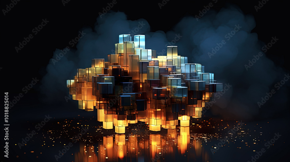 Poster Cloud shaped technology abstraction. Connection and data storage concept.
