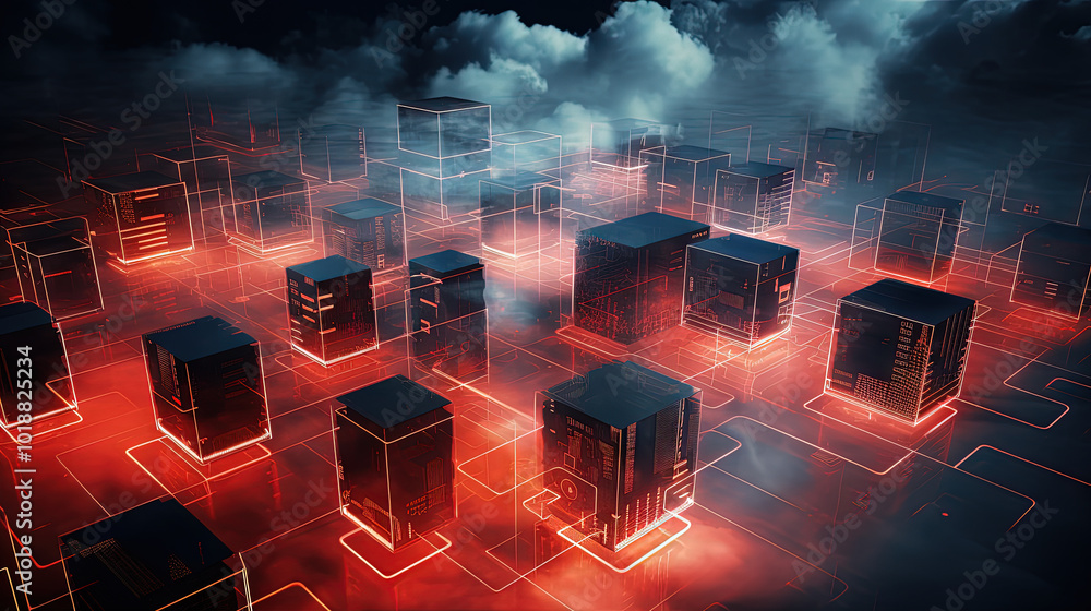 Aufkleber concept of a digital city with cloud connections. futuristic network in the clouds