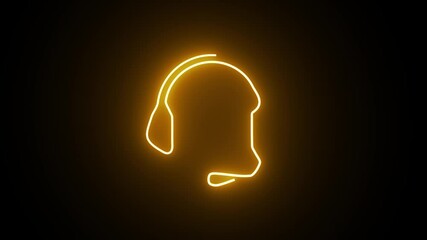 glowing neon lights headphones animation footage, colorful music notes and sound wave, dark brick  background, glowing signboard, music concept - Powered by Adobe