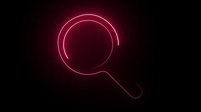neon search icon animation on a black background.