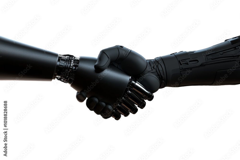 Aufkleber a robot handshake: a 3d rendering of two robotic hands shaking hands, symbolizing the future of coll