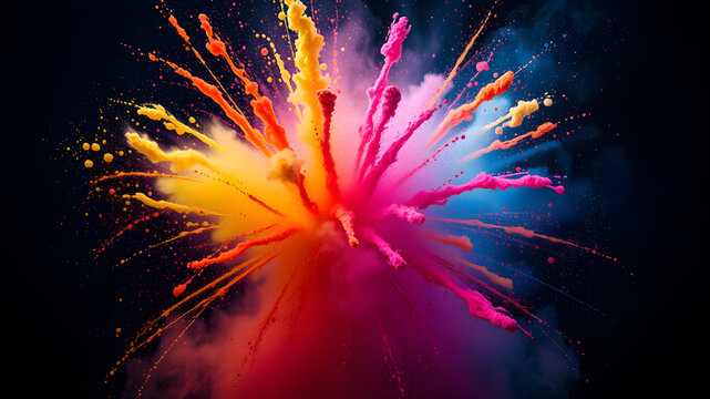 Freeze motion of colored dust explosion . Explosion of colored powder. AI generated image, ai.