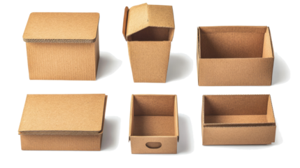 Collection of Cardboard Boxes Isolated on White Background Generative AI