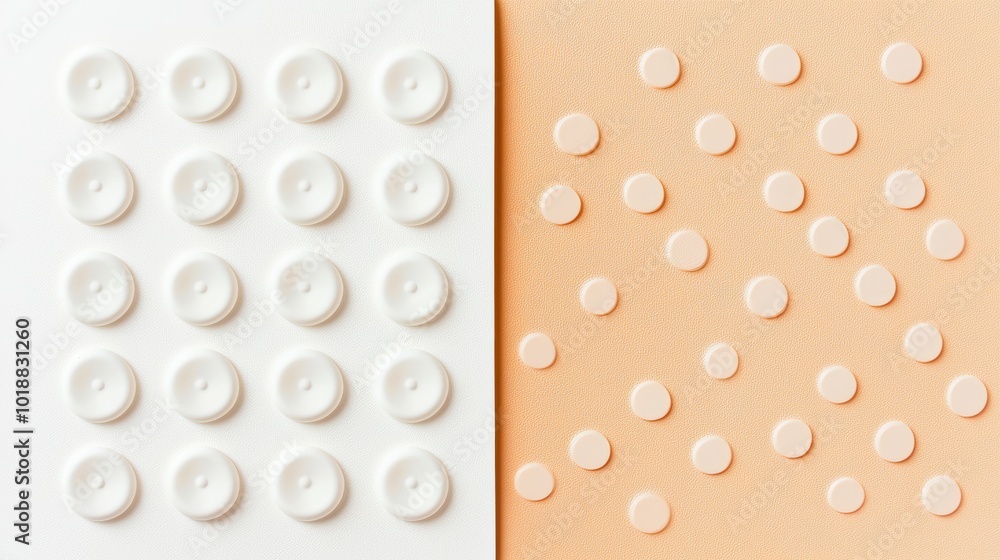 Poster tiny polka dots in subtle shades of cream and peach, evenly spaced on a soft pastel background for a