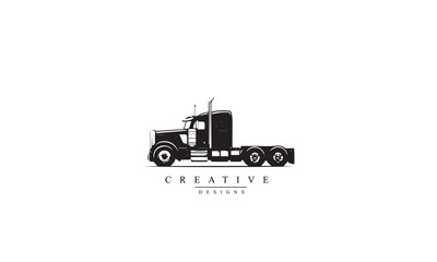 Heavy truck line black vector icon