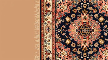 Naklejka premium Closeup of Colorful Persian Rug with Fringe.
