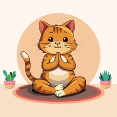 Beautiful cat cartoon yoga poses vector art illustration