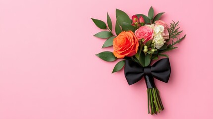 Corsage and boutonniere set against a soft gradient background, traditional homecoming dance attire theme 