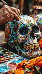 Floral Sugar Skull Painting for Día de los Muertos Celebration and Artistic Expression