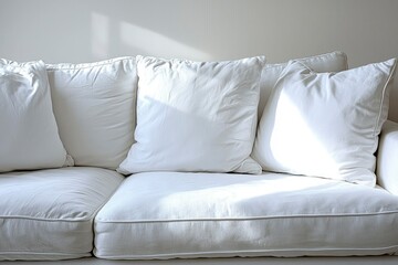 White Couch with Fluffed Pillows