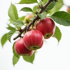 Ripe red apples hanging on a tree branch in an orchard during sunny weather