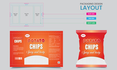 Potato chips package design, realistic vector design potato chips packaging, spicy and tasty, chips, packaging, vector illustration with mockup