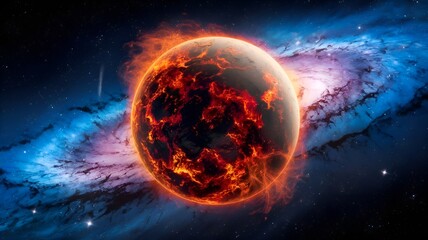 Obraz premium planet in flames. excellent digital space artwork