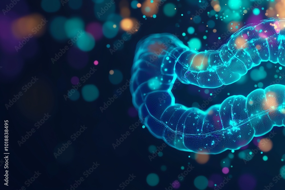 Poster a vibrant abstract representation of digital waves, showcasing colorful particles in a captivating d