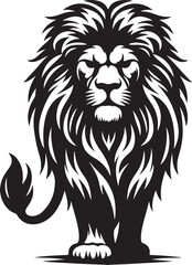 silhouette of a big angry standing lion vector art illustration