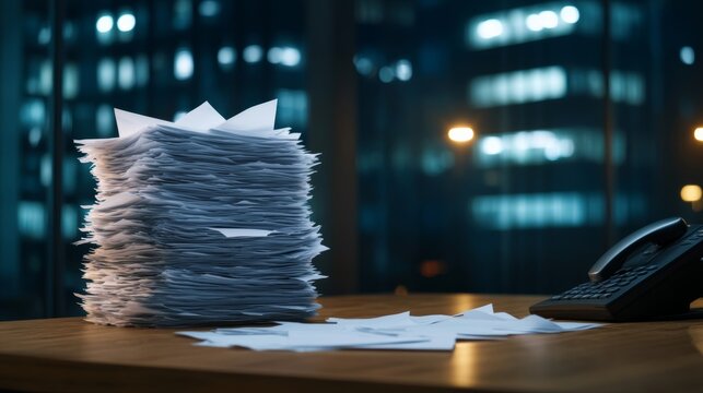 Desk with an overfilled inbox and a phone ringing, visualizing work overload and employee burnout 