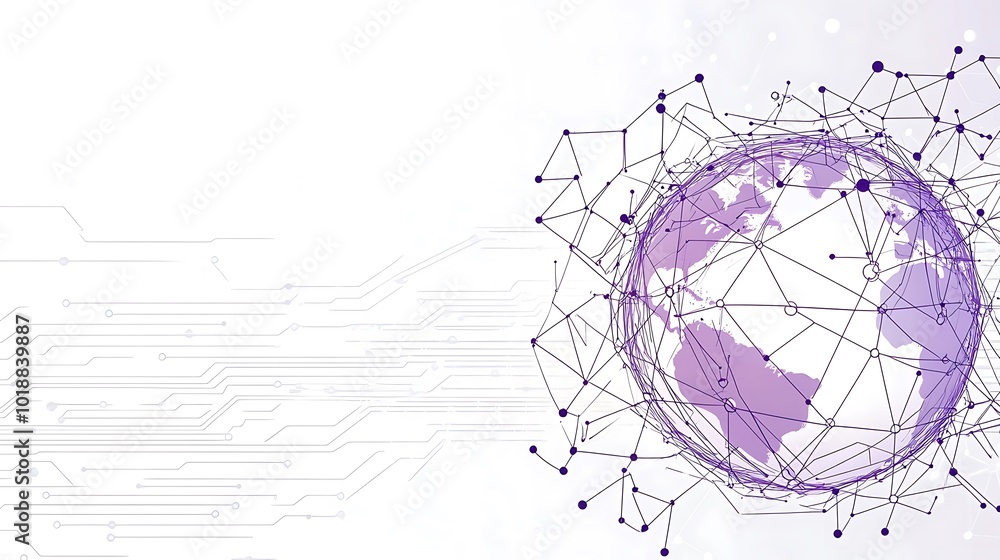 Aufkleber abstract global network with purple lines and dots representing interconnectedness.