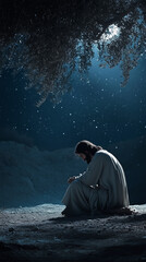 Jesus Praying Under the Full Moon in Gethsemane