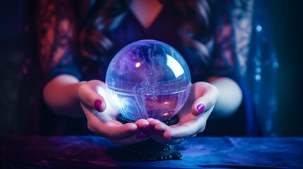 Magical crystal ball in the hands of a fortune teller generate ai