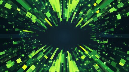Abstract background with green and yellow lines radiating from the center on a black background.