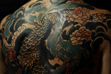 Beautiful tattoo on back. generative AI
