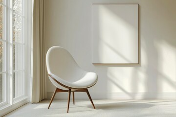 A White Upholstered Chair and Blank Canvas in a Minimalist Room