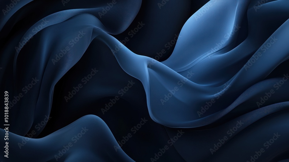 Poster abstract blue fabric waves creating a smooth, flowing texture on a dark background.