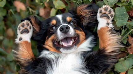 Obraz premium Cute Dog Lying on Its Back in a Playful Pose